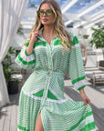 VESTIDO H PREPPY RAYAS VERDES LARGO CAMISERO