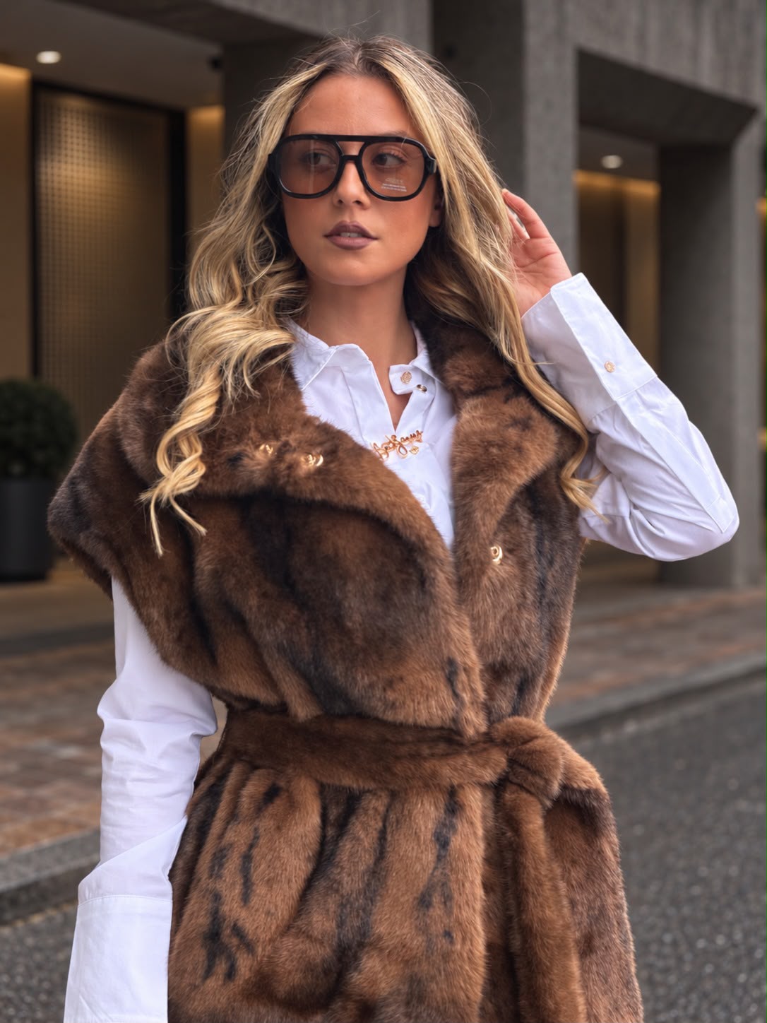 Long Fake Fur Gilet Fracomina